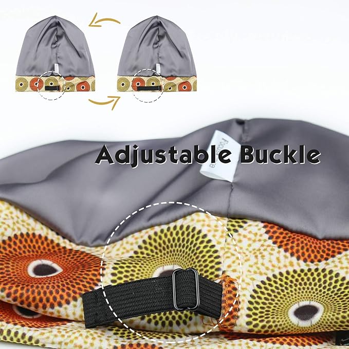 Adjustable Satin Lined Sleep Cap for Dreadlocks Curly Hair Large Head-Stay On Overnight