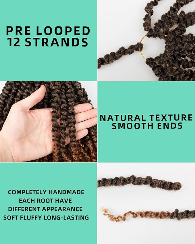 6 Inches 8 Packs Super Short Passion Twist Crochet Hair for Black Women and Kids-3 Tones Ombre Black to Brown Blonde, Pre Looped Pretwisted Crochet Hair Extension (6"-8 Packs,T1B/30/27)