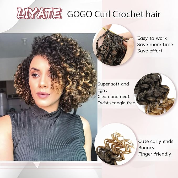 7 Packs Gogo Curl Crochet Hair for Women 10 Inch Pre-Twisted Curly Crochet Hair Deep Ocean Beach Curl Crochet Braids Synthetic Braiding Hair Extensions (10 Inch, 1B/27)