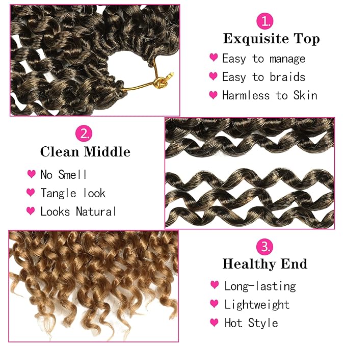 Ubeleco 30 Inch Passion Twist Hair, Water Wave Crochet Hair Ombre Blond Passion Twist Crochet Hair for Women Long Bohemian Passion Twists Curly Braiding Hair Extensions (30in (Pack of 7),1B/27)