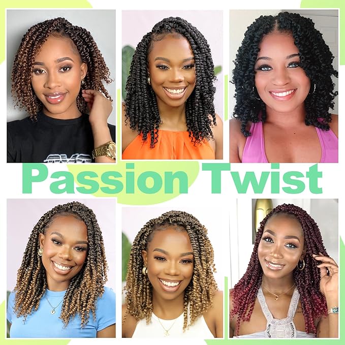 Passion Twist Crochet Hair 12Inch, pre looped Passion Twist Hair 8 Packs Short Passion Twist Crochet Hair for Black Women T350