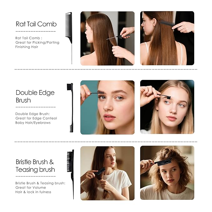 11 Pcs Hair Brush Set, Detangle Hair Brush And Spray Bottle, 3 Pieces Smooth Hairbrush For Toddlers, Suitable For Wet and Dry Hairstyles, Suitable For Adults And Children(Black)