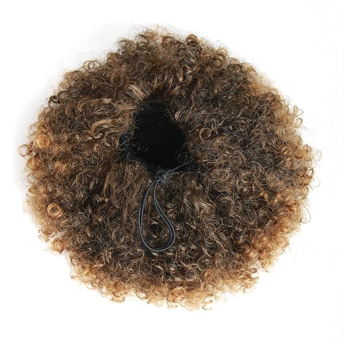 Afro Puff Drawstring Ponytail Extension for Black Women Short Afro Curly Ponytail Extension Clip On Kinky Drawstring Curly Ponytail Bun (T1B/27#)
