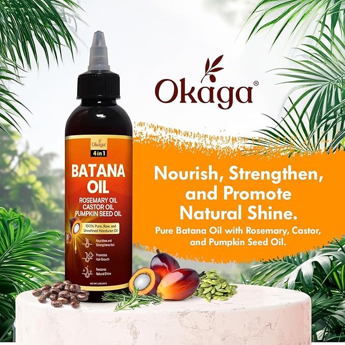 Batana Oil for Hair Growth with Rosemary, Castor, and Pumpkin Seed Oils, 100% Pure Unrefined Honduran Formula, Strengthens, Nourishes, Revives Scalp & Strands, Natural Care for All Types (5oz)