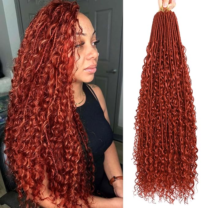 Goddess Locs Crochet Hair-30 Inch 8 Packs Boho Faux Locs Crochet Hair for Black Women Pre Looped Soft Locs with Curly Ends (#350, 30 Inch(Pack of 8))