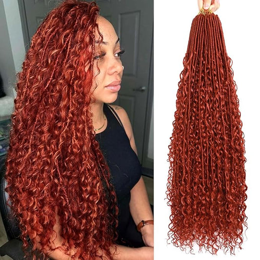 Goddess Locs Crochet Hair-30 Inch 8 Packs Boho Faux Locs Crochet Hair for Black Women Pre Looped Soft Locs with Curly Ends (#350, 30 Inch(Pack of 8))