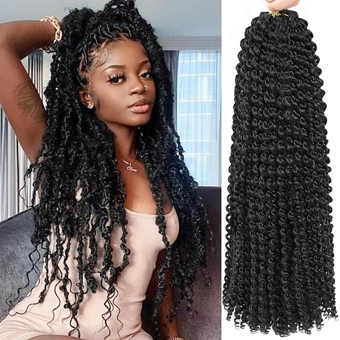 Passion Twist Hair 30 Inch 7 Packs Water Wave Crochet Hair Black Wrap Braiding Hair For Passion Twist Crochet Hair/Butterfly Locs/Spring Twist Crochet Braids Boho Hair Extension (30inch,7pc,1B#)