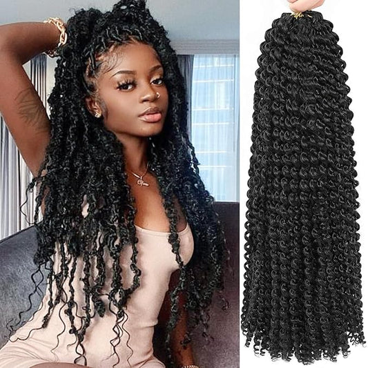 Passion Twist Hair 30 Inch 7 Packs Water Wave Crochet Hair Black Wrap Braiding Hair For Passion Twist Crochet Hair/Butterfly Locs/Spring Twist Crochet Braids Boho Hair Extension (30inch,7pc,1B#)