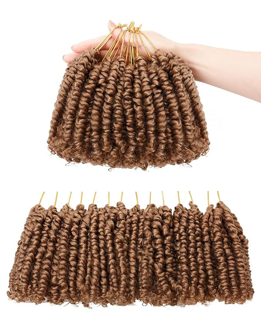 4 Inch 7 Packs Super Short Passion Twist Crochet Hair for Black Women and Kids-Pure Blonde Pre Looped Pretwisted Soft Hair Extensions,Braided by Synthetic Spring Kinky Twist Bohemian Curl(4"-7P,27#)