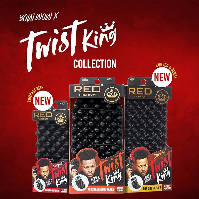 Red by Kiss Bow Wow X Twist King Luxury Twist Styler Washable, Durable, Crumb Free, Twist Brush for Afro Curl (Curved&Dense)