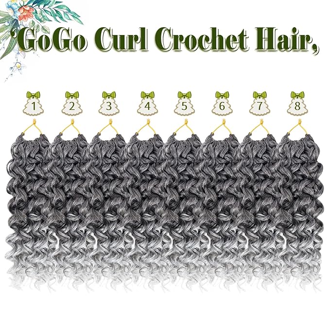 Vomella GoGo Curl Crochet Hair for Women 8 Packs Water Wave 12 Inch Curly Crochet Hair Ocean Wave Beach Curl Synthetic Crochet Hair Extensions (Tgray#)