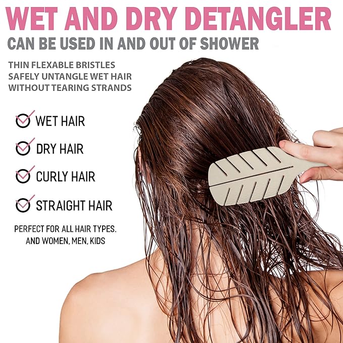 Detangler Brush by Fiora Naturals - 100% Bio-Friendly Detangling brush w/Ultra-Soft Bristles - Glide Through Tangles with Ease - For Curly, Fine, Black Natural, Women, Men, Kids - Dry and Wet Hair