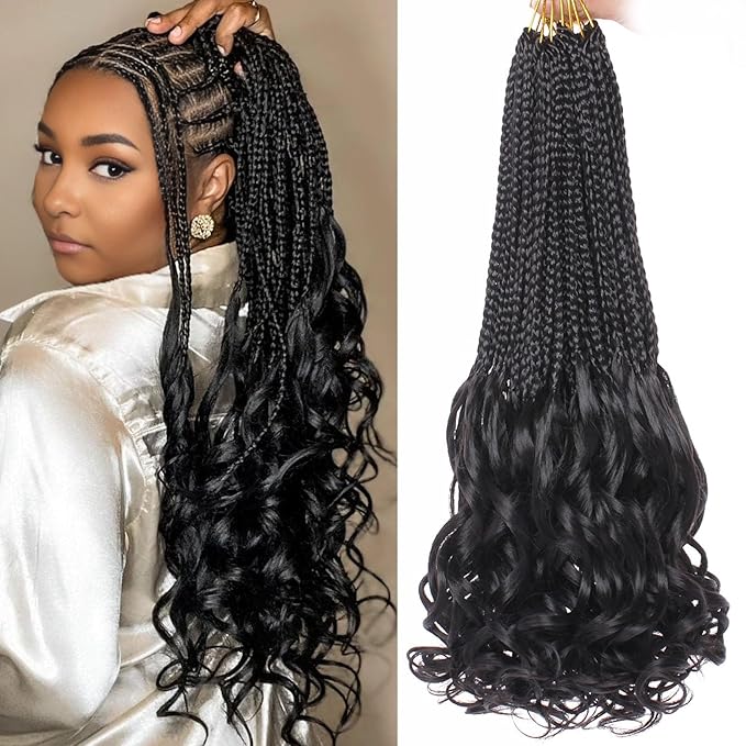 24 Inch French Curl Crochet Braids 9 Packs Natural Black Goddess Box Braids Crochet Hair Pre Looped Synthetic Bohemian French Curly Braiding Hair for Women