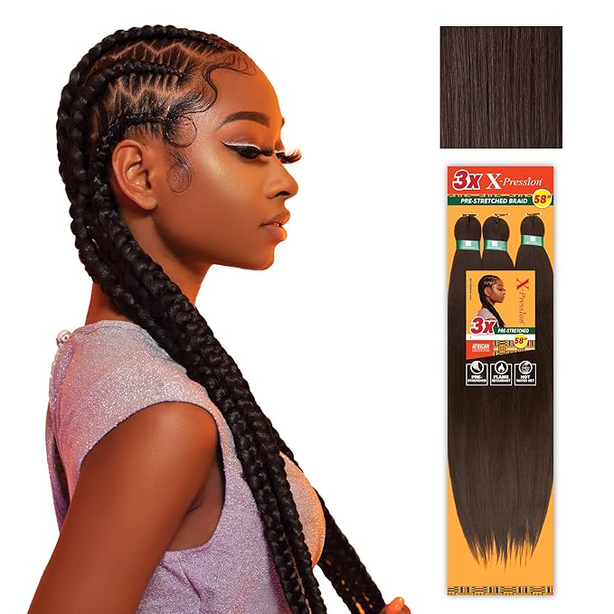 Sensationnel X-pression prestretched braiding hair - 3x braid 58 inch all kanekalon flame retardant synthetic braid for box braids and twists (1 pack, 4 MEDBROWN)