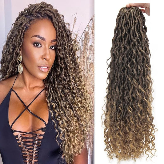 8Packs Goddess Locs Crochet Hair 18Inch Crochet Locs,Boho Faux Locs With Curly Ends River Hippie Locs Bohemian Locs Crochet Braids for Black Women(1B/27, 18inch(Pack of 8))