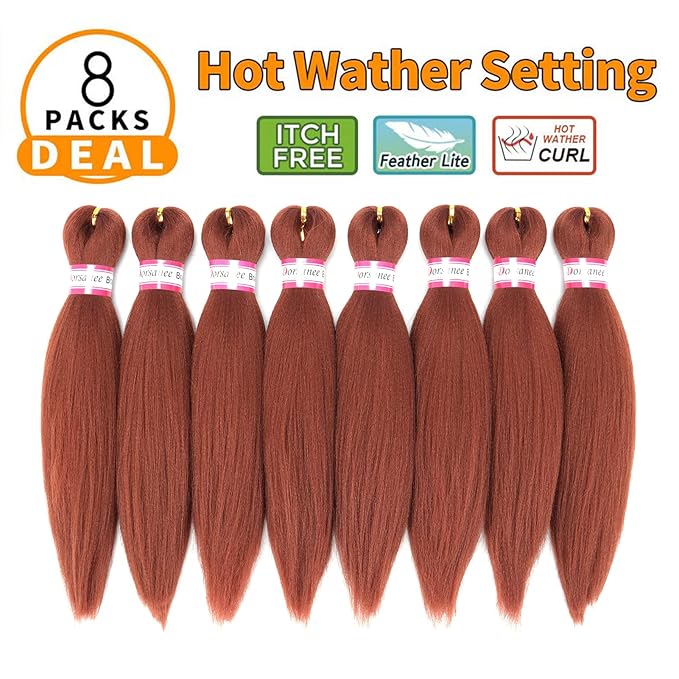 Ginger Braiding Hair Pre Stretched 12 Inch 8 Packs Braiding Hair Extensions for Box Braids Twists Locs Hair Itch Free Soft Yaki Texture Hot Water Setting (12inch,#350)