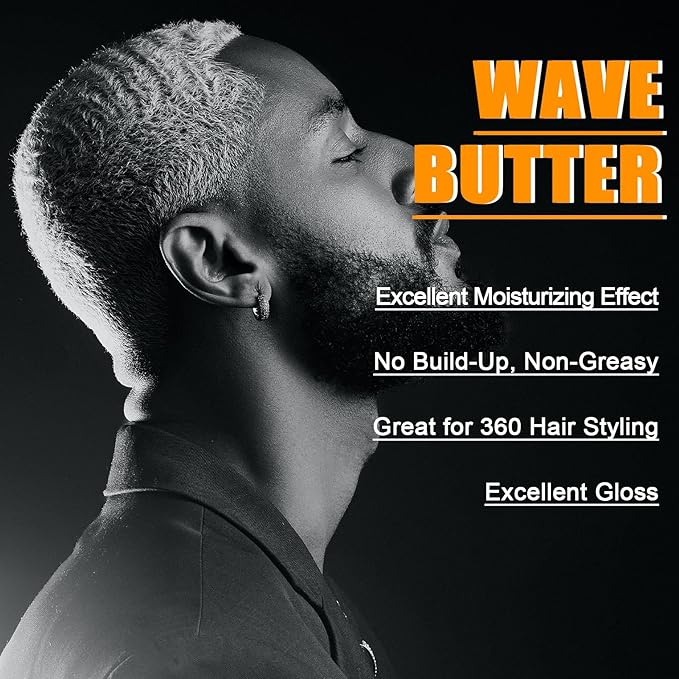 Wave Butter 360 Wave Grease for Men, Wave Pomade for Layered Waves, Moisture, Control and Silky Shine -All Natural Wave Cream, Natural Wave Butter Cream with Shea Butter and Beeswax for Wolfing Kit