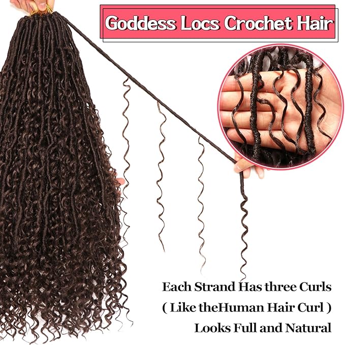 Goddess Locs Crochet Hair-24 Inch 8 Packs Boho Faux Locs Crochet Hair for Black Women Pre Looped Soft Locs with Curly Ends (#4, 24 Inch(Pack of 8))