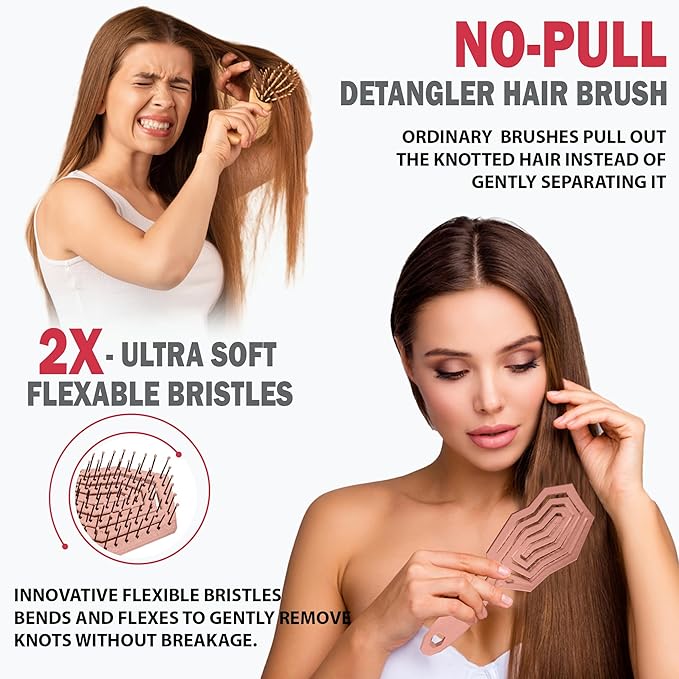 Fiora Naturals Hair Detangling Brush for Women - Detangler Hair Brush w/Flexible Soft Bristles, Gently Glides Through Tangles, Curly, Fine, Dry & Shower Wet HairBrush, cepillo para cabello, Rose Gold