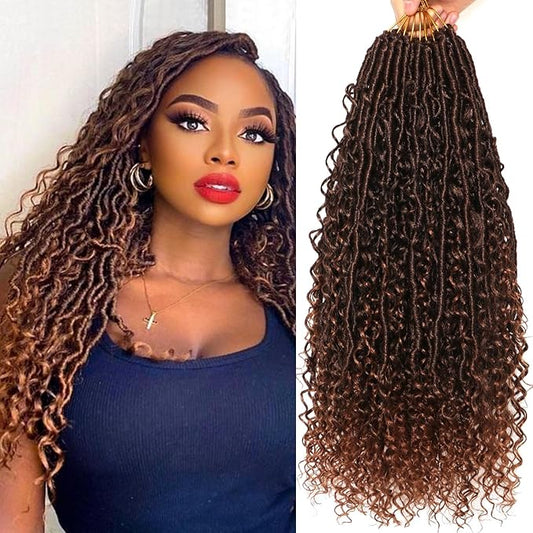 Goddess Locs Crochet Hair-18 Inch 8 Packs Boho Faux Locs Crochet Hair for Black Women Pre Looped Soft Locs with Curly Ends (T30, 18 Inch(Pack of 8))