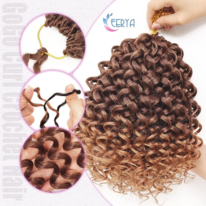 7 Packs GoGo Curl Crochet Hair 10 Inch Short Curly Crochet Hair for Women Water Wave Beach Curl Deep Twist Crochet Braids Synthetic Braiding Hair Extensions (10 Inch, T4/30)