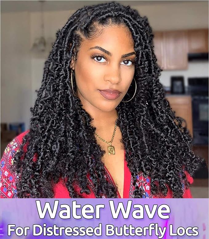 6 Packs Passion Twists Hair 18inch Ombre Purple Water Wave Crochet Hair for Butterfly Soft Locs Synthetic Crochet Hair Passion Twist Long Bohemian Locs Braiding Hair Extensions (T1B/Purple#)