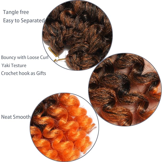 Orange 3Packs 2X Ringlet Wand Curl Jamaican Bounce Crochet Hair 8 inch Natural Crochet Hair Extensions Crochet Braiding Hair 60 Roots