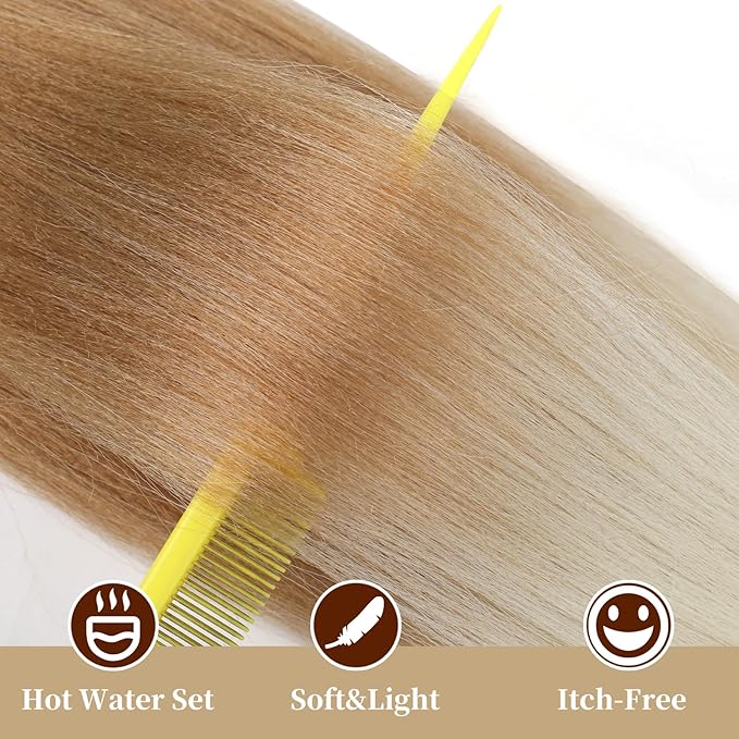 Pre Stretched Braiding Hair,Professional Hair Extensions Hot Water Setting Synthetic Fiber Crochet Twist Braids(24Inch,27/613#)