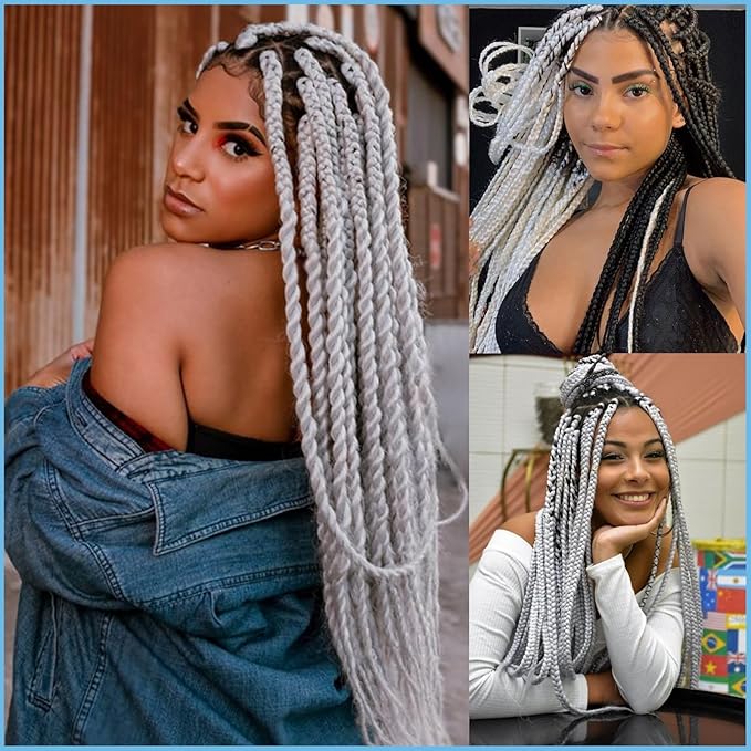 White Pre stretched Braiding Hair 2 Packs Pre feathered Braid Hair Extensions 30 Inches Hair Braids