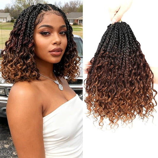 8 Packs Crochet Box Braids- 10 Inch Box Braids Crochet Braids Hair Synthetic Braiding Hair Goddess Box Braids Crochet Hair for Black Women (10(8Packs), 1B/33/30)