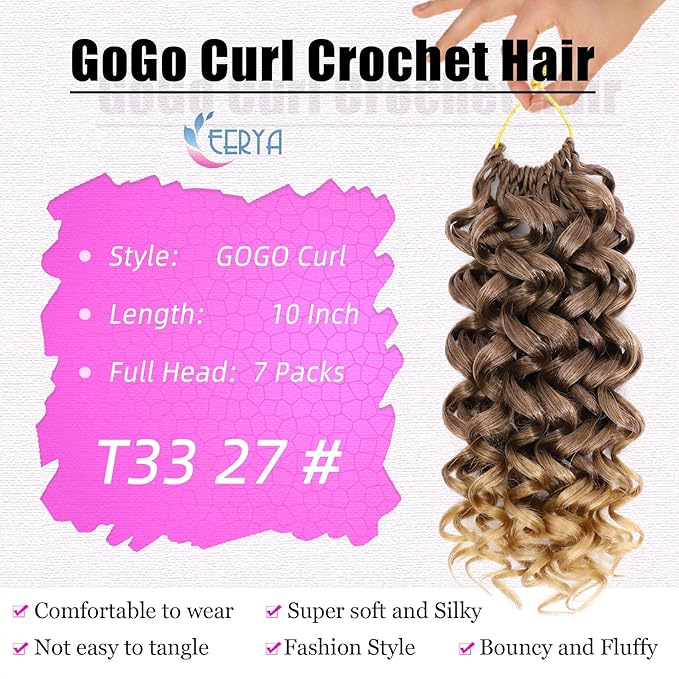 7 Packs GoGo Curl Crochet Hair 10 Inch Short Curly Crochet Hair for Women Deep Wave Beach Curl Crochet Braids Synthetic Braiding Hair Extensions(10 Inch, T33/27)