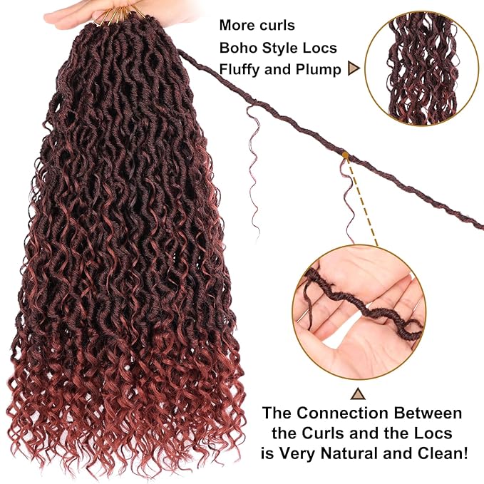 COOKOO 8 Packs (14 Strands/PCS) Goddess Locs Crochet Hair 18 Inch Bohemian Faux Locs Crochet Hair with Curly Ends Pre Looped Locs Hair Goddess Locs Synthetic River Locs Hair T350