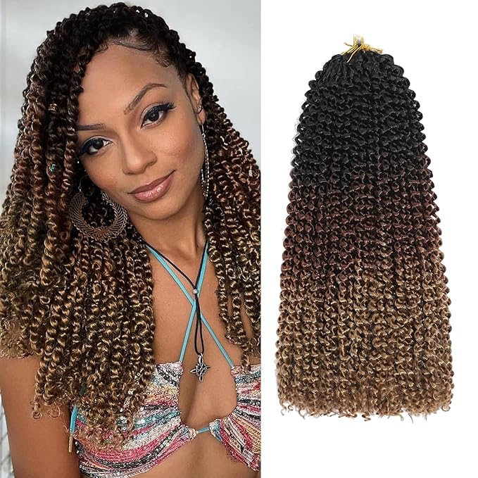 Passion Twist Hair 12 Inch 8 Packs Water Wave Crochet Hair Bohemian Braiding Hair Pre Looped Crochet Braids Hair Extensions for Black Women （1B/30/27#）