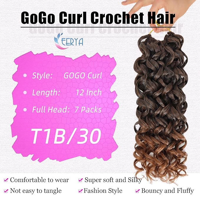7 Packs GoGo Curl Crochet Hair 12 Inch Short Curly Crochet Hair for Women Beach Curl Water Wave Deep Twist Crochet Braids Synthetic Braiding Hair Extensions (12 Inch, T1B/30)