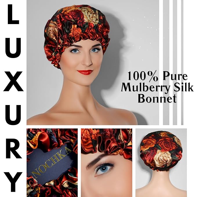 100% Mulberry Silk Bonnet for Women – Handmade in USA, 19 Momme Double-Layer Reversible Hair Wrap, Non-Slip Sleep Cap for Curly & Natural Hair, Luxury Hair Protection (Dusty Rose)