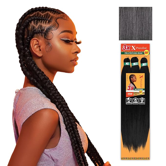 Sensationnel X-pression prestretched braiding hair - 3x braid 58 inch all kanekalon flame retardant synthetic braid for box braids and twists (1 pack, M44)