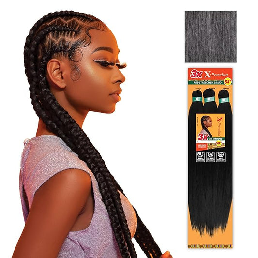 Sensationnel X-pression prestretched braiding hair - 3x braid 58 inch all kanekalon flame retardant synthetic braid for box braids and twists (1 pack, M44)