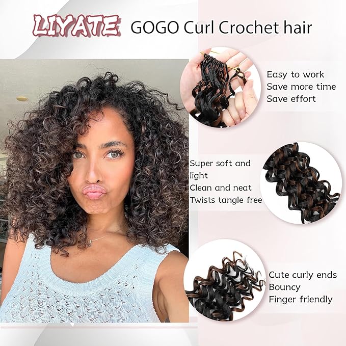 7 Packs Gogo Curl Crochet Hair for Women 10 Inch Pre-Twisted Curly Crochet Hair Pre Looped Deep Ocean Water Wave Beach Curl Crochet Braids Synthetic Braiding Hair Extensions (10 Inch, P1B/30)