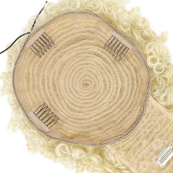 ENTRANCED STYLES Drawstring Ponytail with Bangs Afro Puff Ponytail Extensions for Women Short Curly Puff Ponytail with Bangs Clip in Wrap Updo Hairpiece for Women (613#)