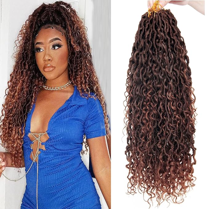 8Packs Goddess Locs Crochet Hair 18Inch Boho Faux Locs,Crochet Loc With Curly Ends River Hippie Bohemian Loc Crochet Hair for Black Women(T4/30, 18inch(Pack of 8))