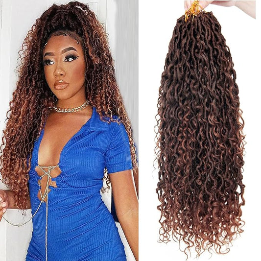 8Packs Goddess Locs Crochet Hair 18Inch Boho Faux Locs,Crochet Loc With Curly Ends River Hippie Bohemian Loc Crochet Hair for Black Women(T4/30, 18inch(Pack of 8))