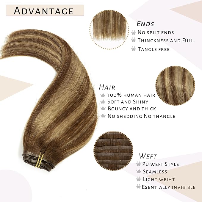 Caliee 22 Inch Hair Extensions Clip in Human Hair R4-4/27 Chocolate Brown to Caramel Blonde Seamless Clip in Hair Extensions Real Human Hair 8 Pcs 115 G Thickened Soft Natural Long Straight