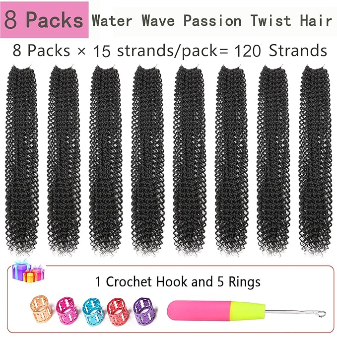 Passion Twist Hair 14 Inch 8 Packs Water Wave Crochet Hair Curly Braiding Hair For Butterfly Locs Long Bohe Crochet Braids (14 Inch (Pack of 8), 2#)
