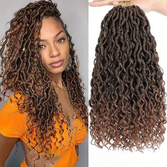 COOKOO 8 Packs Boho Goddess Locs Crochet Hair for Women 14 Inch Goddess Faux Locs Crochet Hair Pre-curled River Locs Hair for Women Pre Looped Bohemian Locs Hair Extensions T30