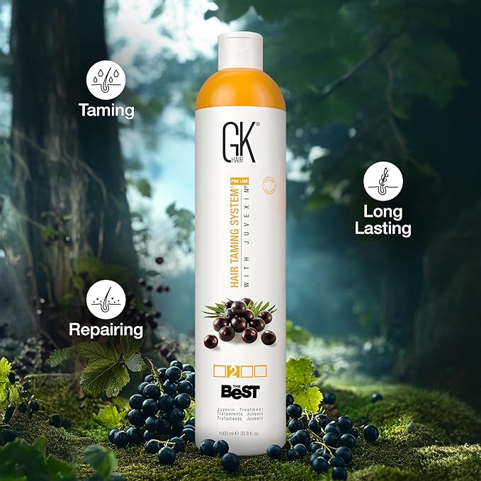 GK HAIR Global Keratin The Best ACAI (33.8 Fl Oz/1000ml) Smoothing Keratin Hair Treatment - Professional Brazilian Complex Blowout Straightening For Silky Smooth & Frizz Free Hair