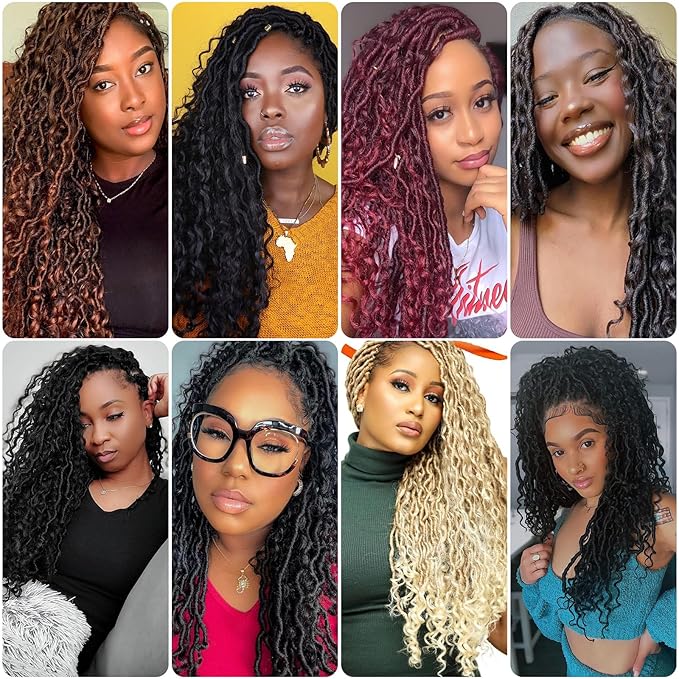Goddess Locs Crochet Hair 18Inch 8Packs Crochet Locs,Boho Faux Locs With Curly Ends River Hippie Locs Bohemian Locs Crochet Braids(27/613, 18inch(Pack of 8))