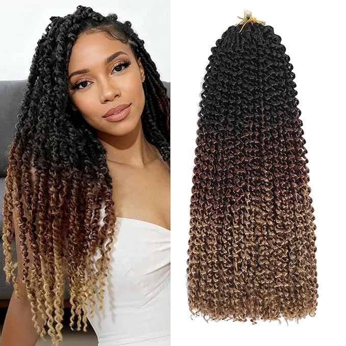 Passion Twist Hair 12 Inch 8 Packs Water Wave Crochet Hair Bohemian Braiding Hair for Boho Locs Pre Looped Crochet Braids Hair for Black Women （1B/30/27#）