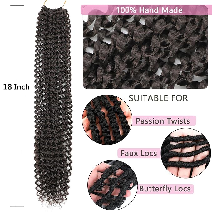 Passion Twist Hair 18 Inch 8 Packs Water Wave Crochet Hair Curly Braiding Hair For Butterfly Locs Long Bohe Crochet Braids (18 Inch (Pack of 8), 4#)