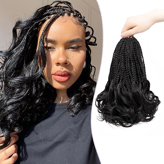 Crochet Hair for Women 10 Inch 8 Packs French Curl Crochet Braids with Curly Ends Short Box Braids Crochet Hair Pre Looped French Curl Braiding Hair Extensions 1B