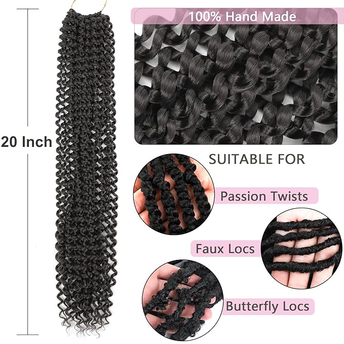 Passion Twist Hair 20 Inch 8 Packs Water Wave Crochet Hair Curly Braiding Hair For Butterfly Locs Long Bohe Crochet Braids (20 Inch (Pack of 8), 2#)